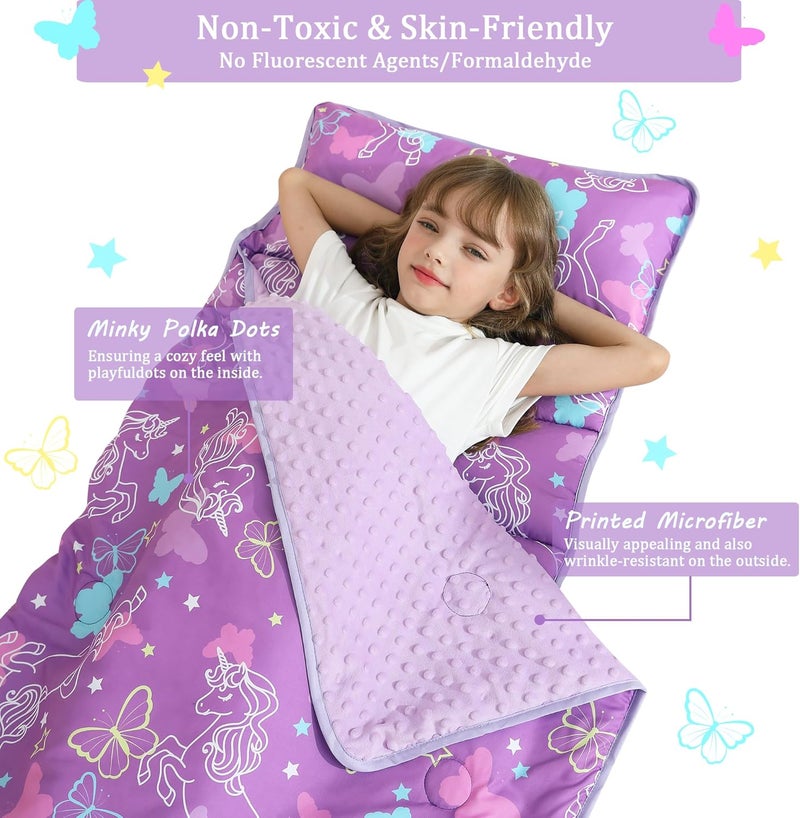 lasoftan Toddler Nap Mat for Preschool 50''x30'' Sleeping Mat with Removable Pillow and Minky Blanket for Kids Ages 3-7 Roll Up Soft Sleeping Bag for Boys Girls Kindergarten Daycare Sleepover - Image 2